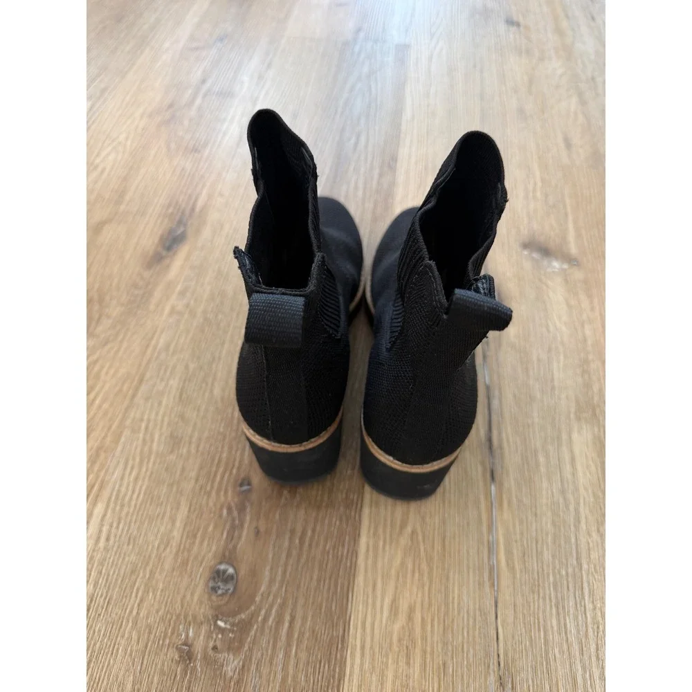 Sofft Minimalist Wedge Ankle Boots Women 8.5 Black Knit Textile Leather Sock